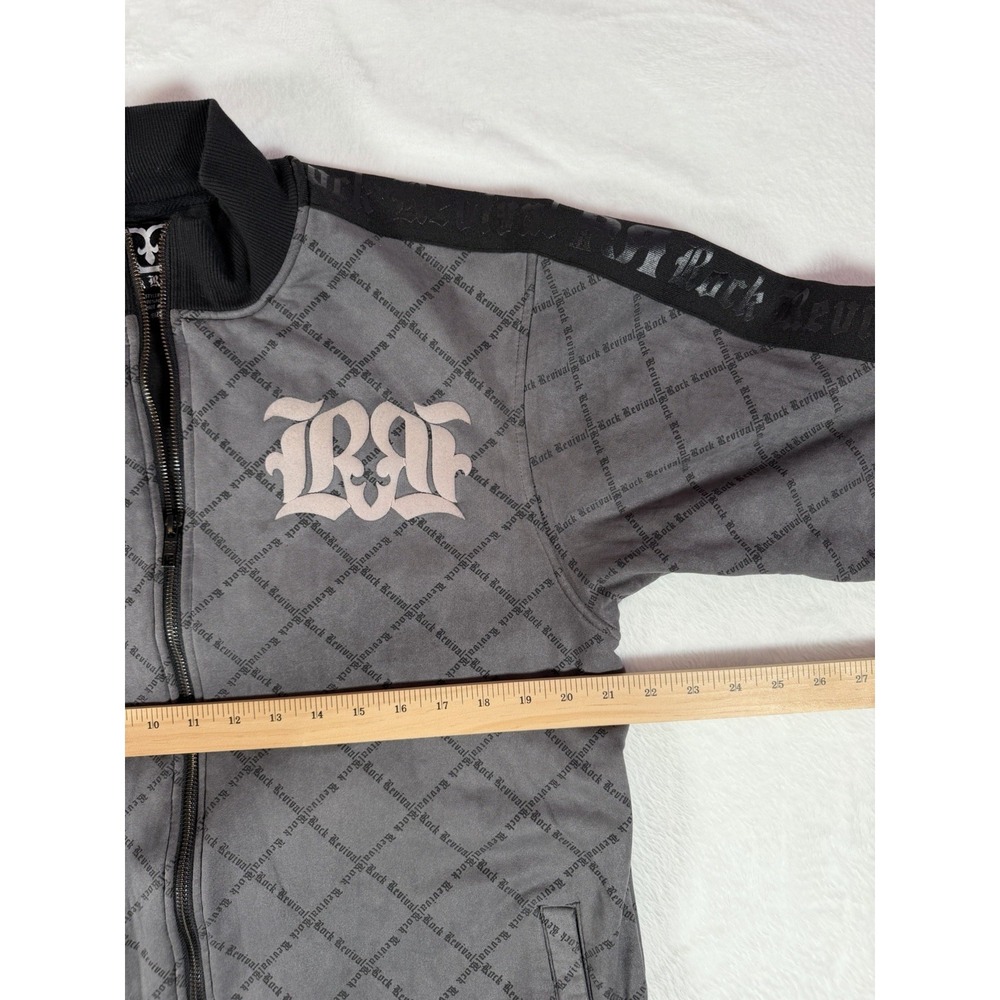 Rock Revival Full Zip Track Jacket Gray Black Logo Y2K Goth Size Large - Picture 4 of 12